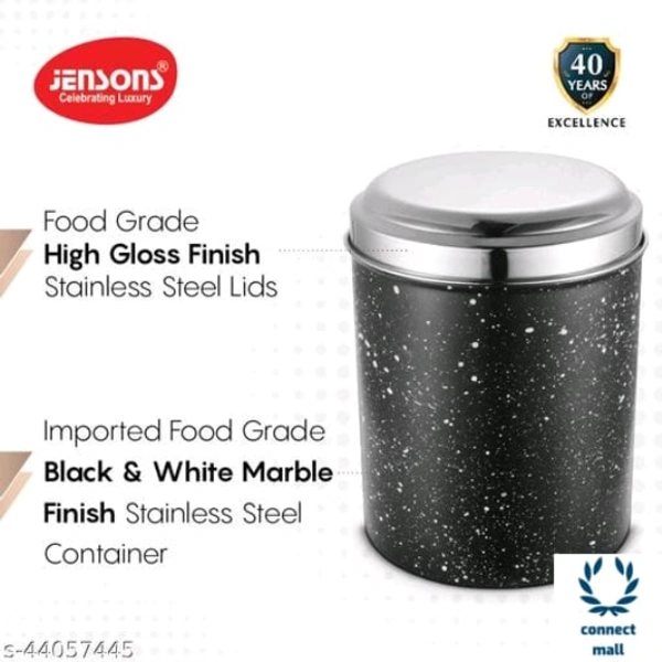 Graceful Jars & Containers - LXHXW: 13.5X 16.5 X 13.5, BLACK & White Marble Finish With Mirror Polish S.Steel Lids , Stainlees Steel, Pack of: 4 piece